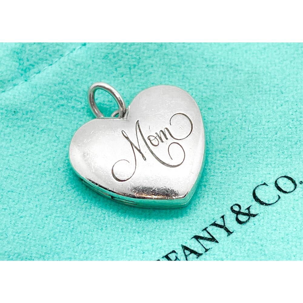 Tiffany & Co. Mom Heart Locket Pendant Sterling Silver w/ Pouch